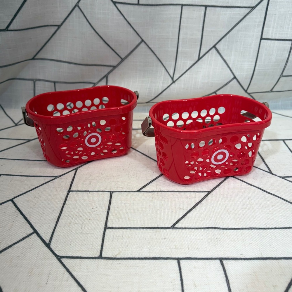 Target Mini Shopping Basket 2 Pack Red Bullseye Logo Recycled Plastic 6" Toy‎